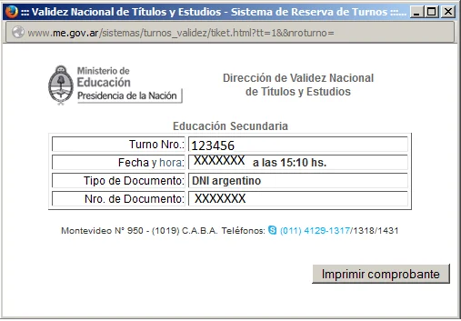 Así luce el comprobante de su turno