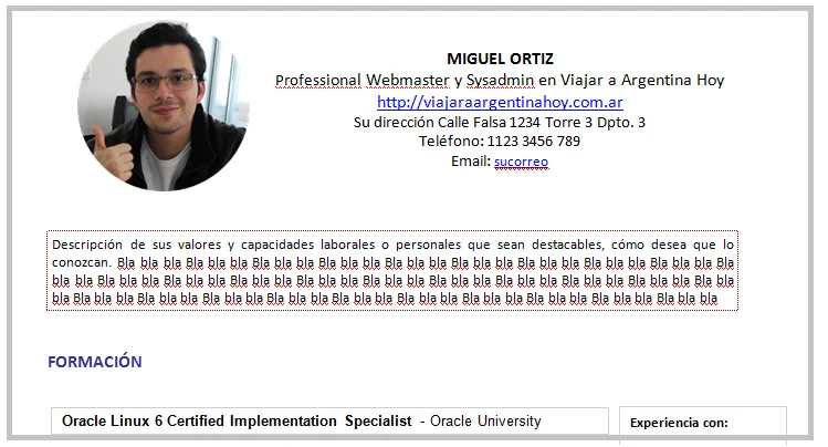 Modelo de CV para trabajar en Argentina