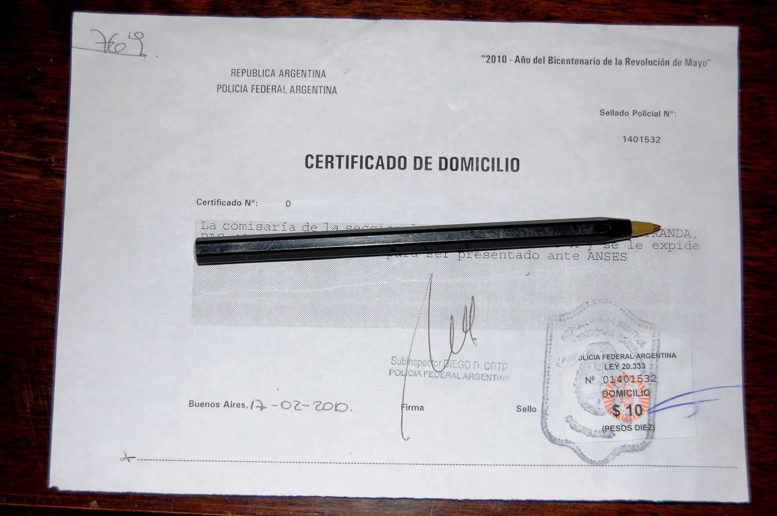 Certificado de Domicilio