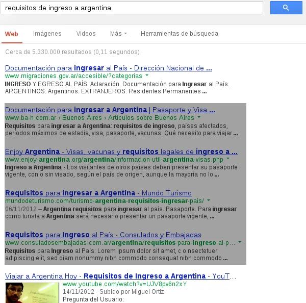 Búsqueda en Google Colombia: Requisitos de Ingreso a Argentina