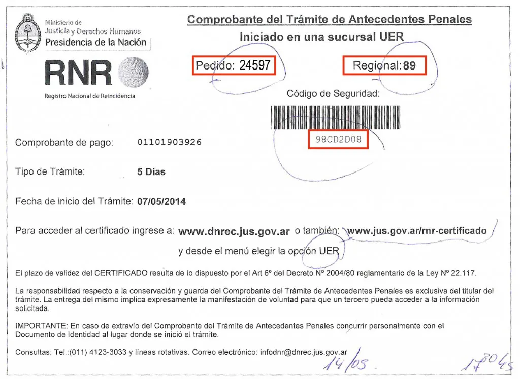 Comprobante Trámite de antecedentes
