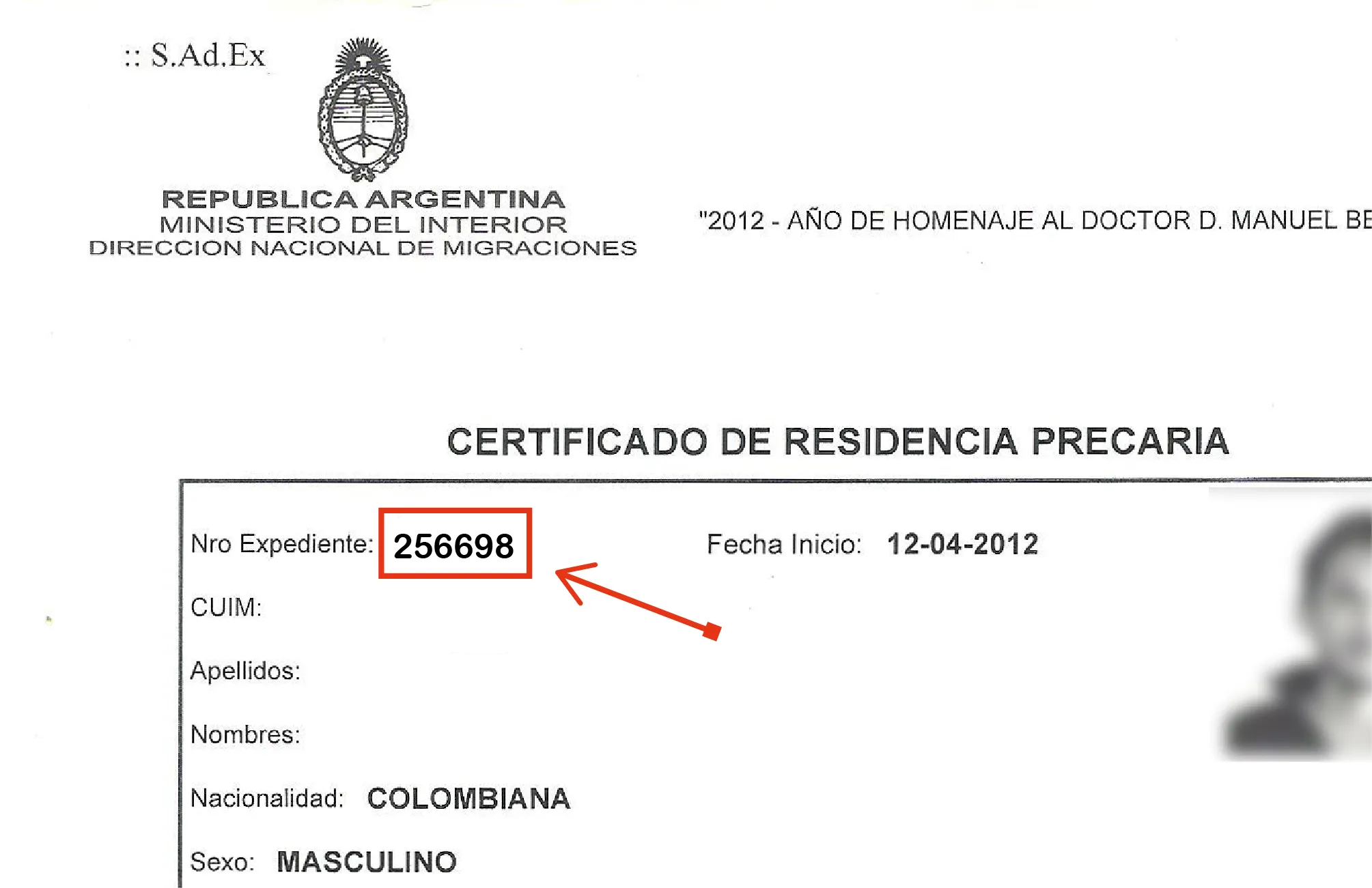 Número expediente Precaria