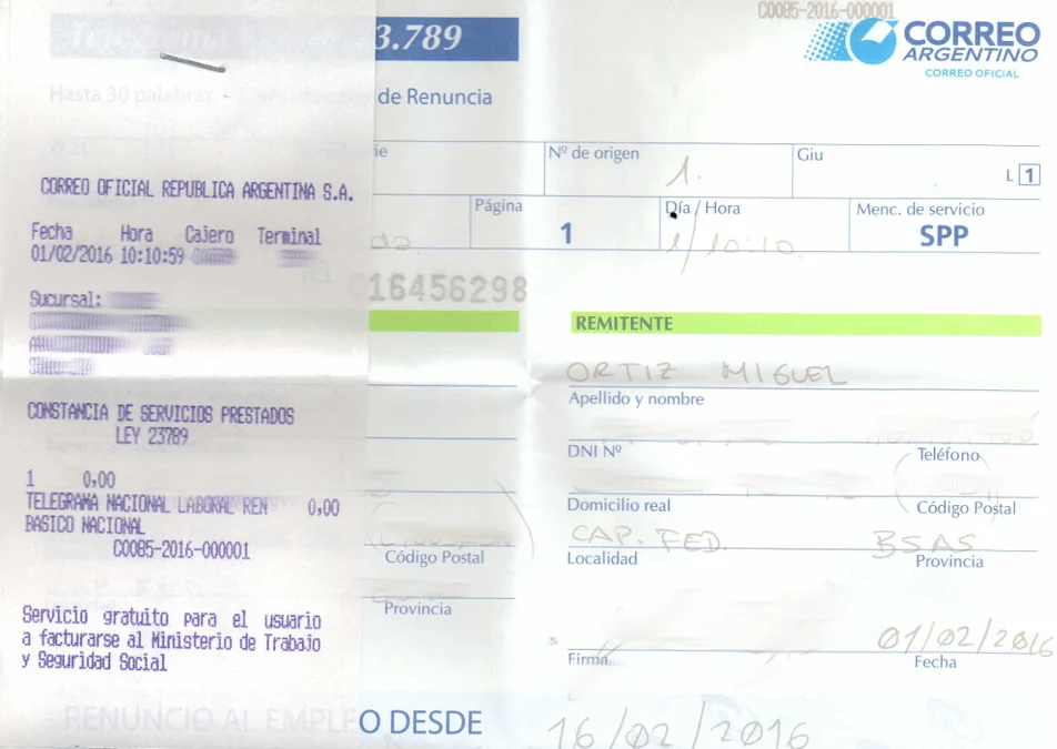 Telegrama de renuncia