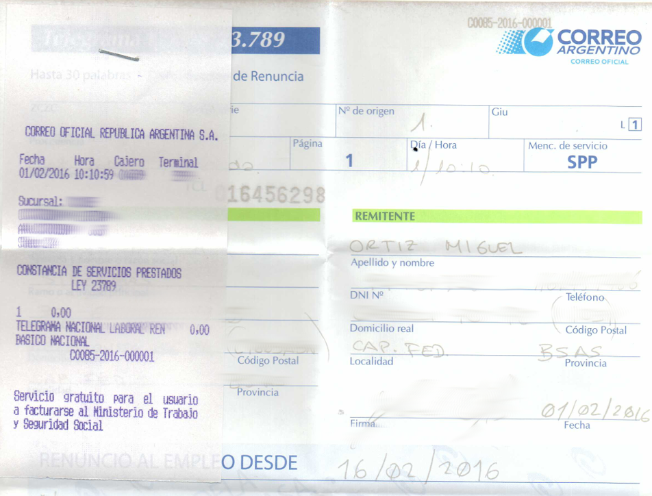 Telegrama de Renuncia ⋆ Viajar a Argentina Hoy