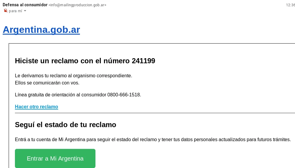 Denuncia ante defensa del consumidor en progreso.
